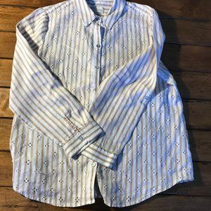 Chico's cotton striped eyelet embroidered shirt